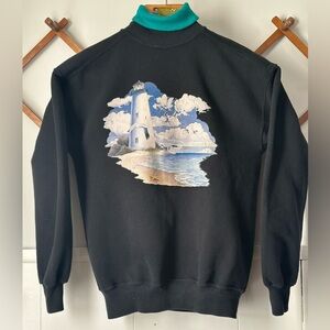 Vintage Black Rollneck Turtleneck Sweater with Lighthouse Design
